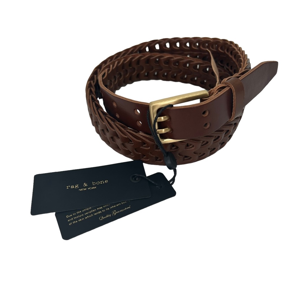 NWT Rag & Bone Mini Woven Belt Size Medium Brown Genuine Leather Cigar NEW